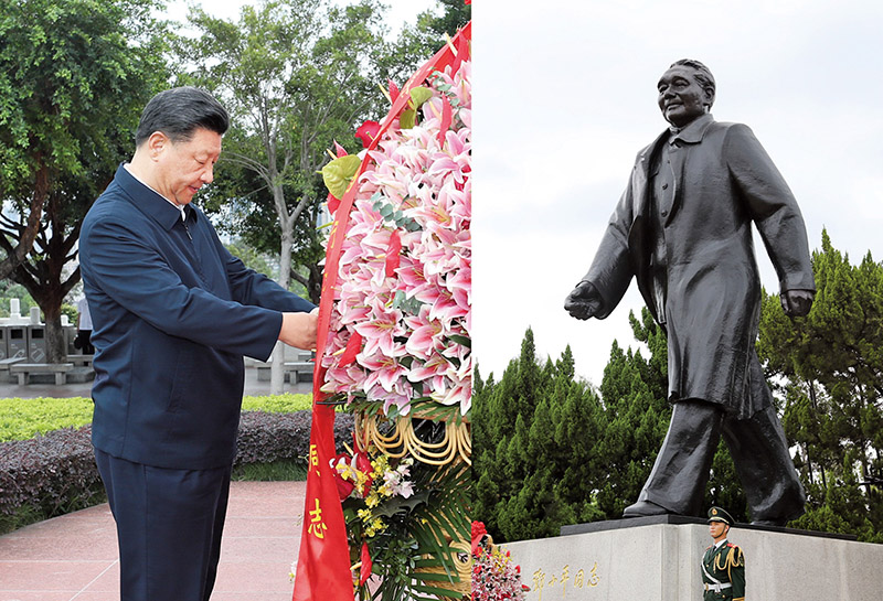 2020年10月14日，習(xí)近平總書(shū)記向深圳蓮花山公園鄧小平同志銅像敬獻(xiàn)花籃。
